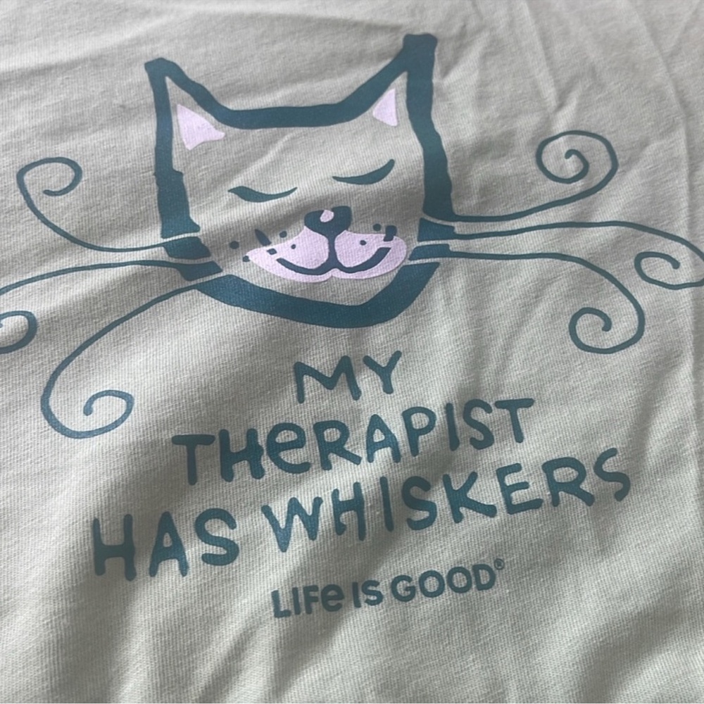 Life is Good Muscle Tank Top Classic My Therapist has Whiskers Green Small - Picture 12 of 12